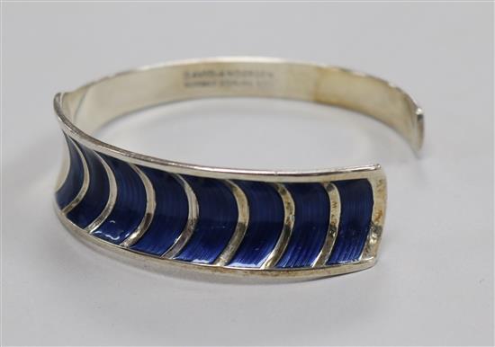 A Norwegian David Andersen sterling silver and blue enamel open bangle.